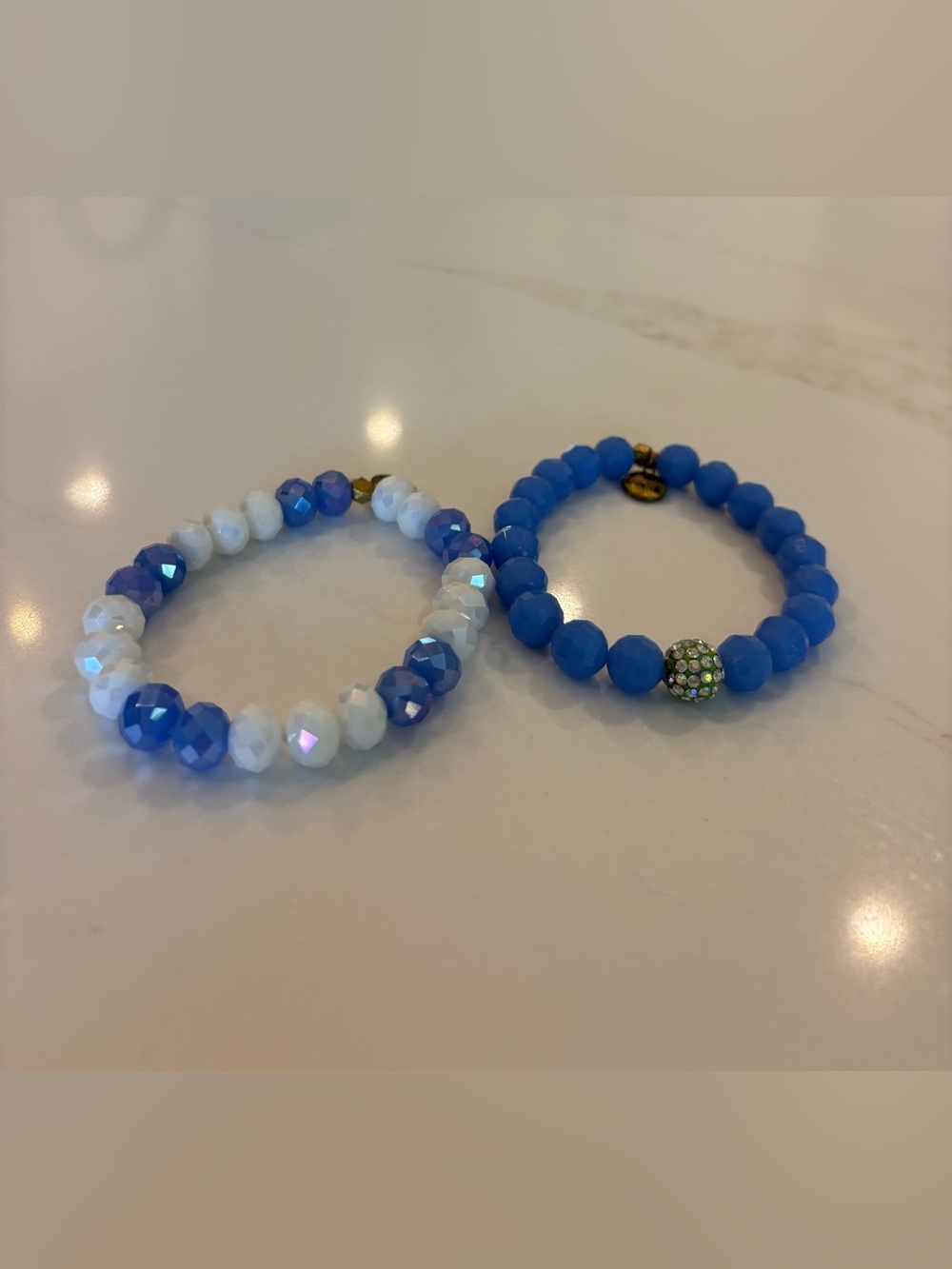 Erimish Periwinkle Blue and White Beaded Stretch Bracelet Set